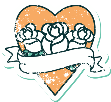 Bir insanın çizdiği çiçekli kalp ve pankartın sembolik dövmeli resmi.