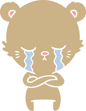 Bir insan tarafından katlanmış kollarıyla ağlayan yassı bir çizgi film ayısı.