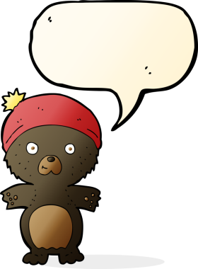 Bir insan tarafından çizilmiş, şapkalı şirin siyah ayı.