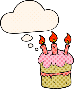 Bir insan tarafından çizilmiş çizgi roman şeklinde bir doğum günü pastası.