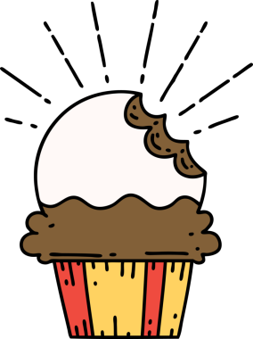 Bir insan tarafından çizilmiş, geleneksel dövme şeklindeki kekin resmi.