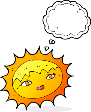 Bir insan tarafından çizilmiş düşünce baloncuklu güzel güneş.