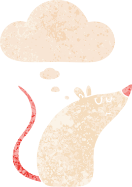 beyaz çizgi film faresi grunge içinde düşünce baloncuğu sıkıntılı retro dokuma tarzı bir insan tarafından çizilmiş