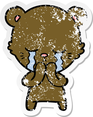 Bir insan tarafından çizilmiş ağlayan çizgi film ayısının sıkıntılı çıkartması.