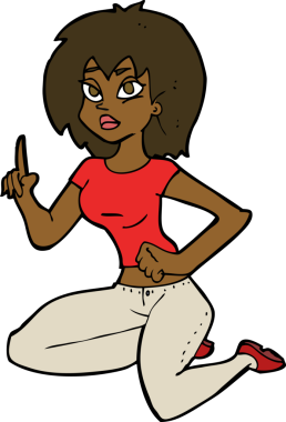 Bir insan tarafından çizilmiş bir fikirle oturan bir kadın.