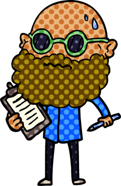 Çizgi film, sakallı ve güneş gözlüklü endişeli bir adamın bir insan tarafından çizildiğini gösteriyor.