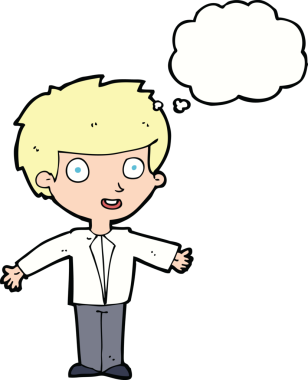 Bir insan tarafından çizilmiş düşünce balonu olan mutlu çocuk çizgi filmi.