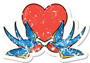 Geleneksel kırlangıç stili bir dövme ve bir insan tarafından çizilmiş bir kalp.