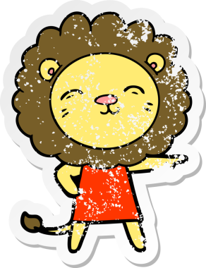 Bir insan tarafından çizilmiş karikatür aslanının sıkıntılı çıkartması.