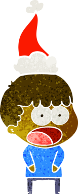 Şok olmuş, Noel Baba şapkası takan bir adamın insan tarafından çizilmiş eski bir karikatürü.