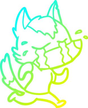 Bir çizgi film karakteri, bir insan tarafından çekilen ağlayan kurdun soğuk gradyan çizgisi.