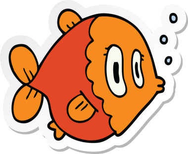 Bir insan tarafından çizilmiş karikatür balığının çıkartması.