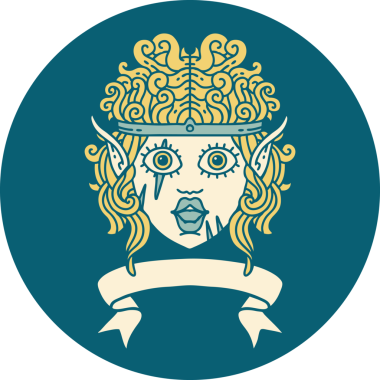 Retro Dövme Tarzı Elf Barbar karakter yüzü Bir insan tarafından çizilmiş pankartıyla