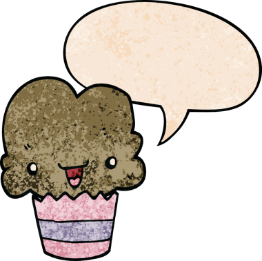 Bir insan tarafından çizilmiş, yüz ifadeli, retro desenli bir kek.