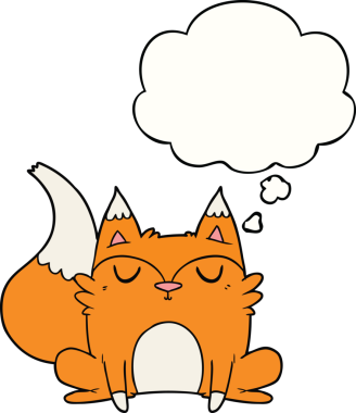 Bir insan tarafından çizilmiş düşünce baloncuklu çizgi film tilkisi.