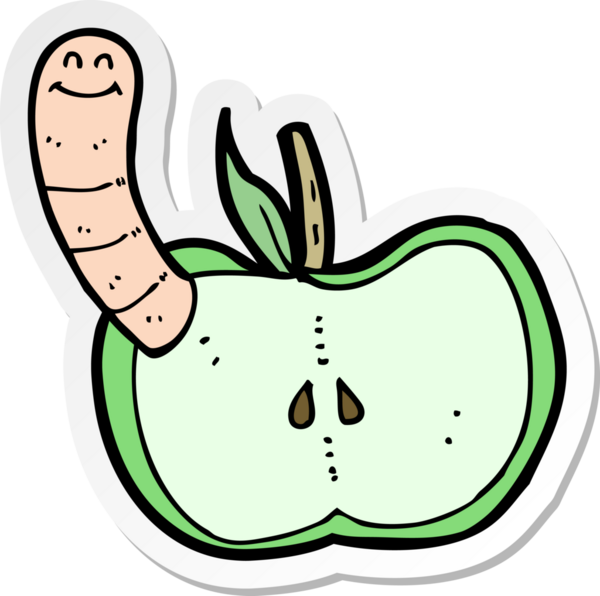 Bir insan tarafından çizilmiş bir elma karikatürü.