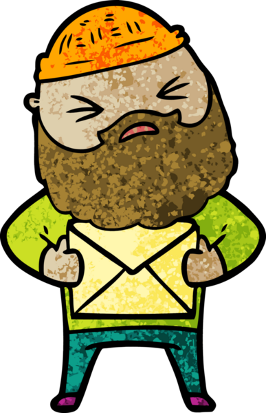 Bir insan tarafından çizilmiş sakallı bir çizgi film adamı.