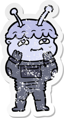 Bir insan tarafından çizilmiş, şaşırmış bir uzay adamının sıkıntılı çıkartması.