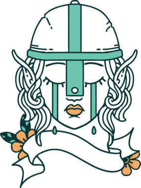 Retro Dövme Tarzı Ağlayan Elf Savaşçısı karakteri bir insan tarafından çizilmiş