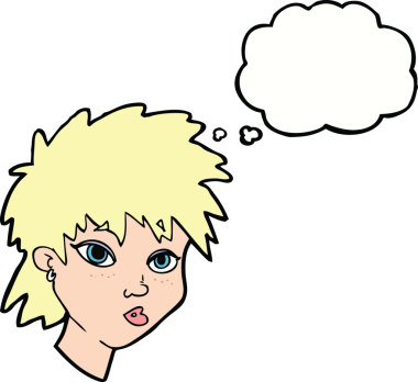 Bir insan tarafından çizilmiş düşünce baloncuğu olan meraklı kız.