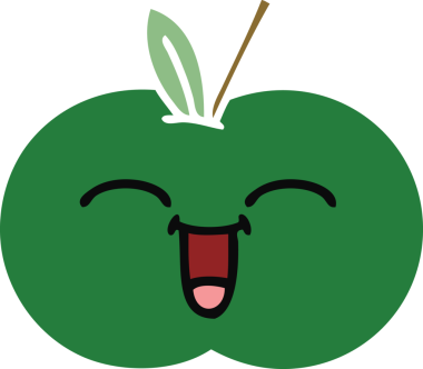 Bir insan tarafından çizilmiş sulu bir elmanın düz renkli retro karikatürü