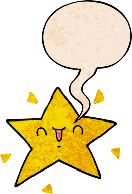 bir insan tarafından çizilmiş eski moda konuşma baloncuklu çizgi film mutlu yıldızı