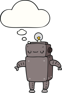 Bir insan tarafından çizilmiş düşünce baloncuklu çizgi film robotu