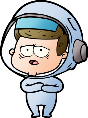 Bir insan tarafından çizilmiş yorgun astronot çizgi filmi.