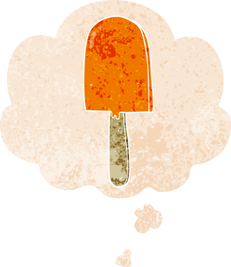 Düşünce baloncuklu çizgi film lolipopu grunge sıkıntılı retro desenli bir insan tarafından çizilmiş