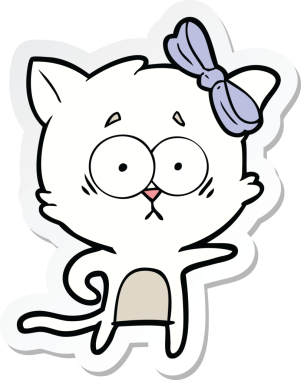 Bir insan tarafından çizilmiş çizgi film kedisinin çıkartması.