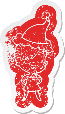 Mutlu çizgi film, Noel Baba şapkası takan, insan tarafından çizilmiş, kokteyl elbiseli bir kızın sıkıntılı çıkartması.