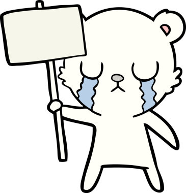 Bir insan tarafından çizilmiş üzgün küçük kutup ayısı çizgi filmi.