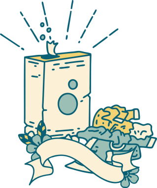 Dövme stili deterjan ve bir insan tarafından çizilmiş elbise yığını.