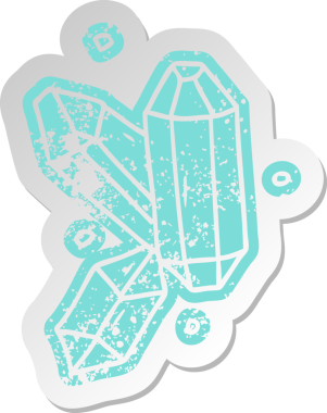 Bir insan tarafından çizilmiş kristal taşlardan oluşan eski bir karikatür çıkartması.