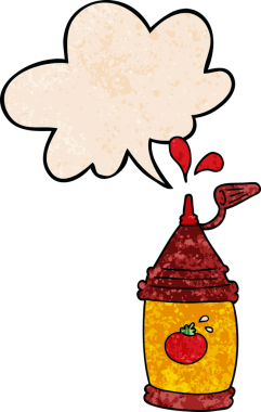 Bir insan tarafından çizilmiş eski moda konuşma baloncuklu ketçap şişesi.