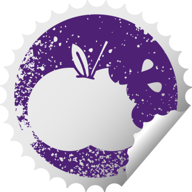 Bir insan tarafından çizilmiş sulu bir elmanın kırmızı kabuk soyma etiketi.