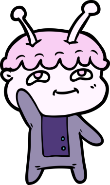 Bir insan tarafından çizilmiş dost canlısı çizgi film uzay adamı.