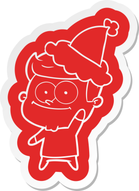 Bir insan tarafından çizilmiş Noel Baba şapkası giyen mutlu bir adamın garip çizgi film çıkartması.