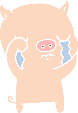 Bir insan tarafından çizilmiş düz renkli çizgi film domuz ağlaması.