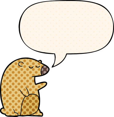 Bir insan tarafından çizilmiş çizgi roman tarzında konuşma balonu olan çizgi film ayısı.