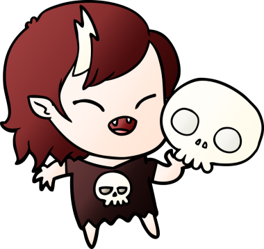 Bir insan tarafından çizilmiş gülen vampir kız çizgi filmi.