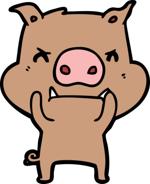 Bir insan tarafından çizilmiş kızgın çizgi film domuzu.