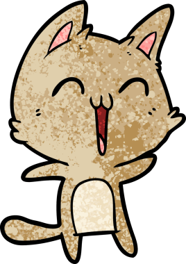 Bir insan tarafından çizilmiş mutlu çizgi film kedisi.