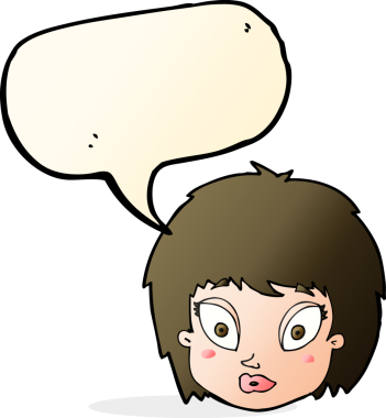 Bir insan tarafından çizilen konuşma baloncuğuyla kadın yüzü şaşırtılıyor.