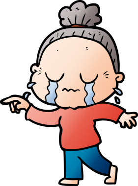 Bir insan tarafından çizilmiş ağlayan yaşlı kadın çizgi filmi.