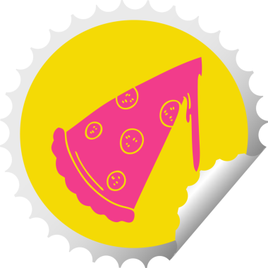 Bir insan tarafından çizilmiş dairesel soyulmuş tuhaf bir pizza dilimi.