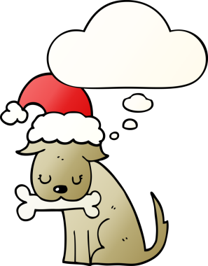 Düşünce baloncuğu bir insan tarafından çizilmiş şirin bir Noel köpeği.