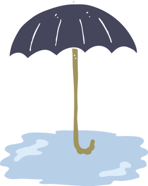 Bir insan tarafından çizilmiş ıslak şemsiyenin düz renk çizimi