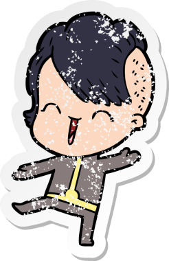 Bir insan tarafından çizilmiş uzay giysisi giyen mutlu bir hipster kızın sıkıntılı çıkartması.