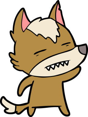 Bir insan tarafından çizilmiş dişleri gösteren bir kurt çizgi filmi.